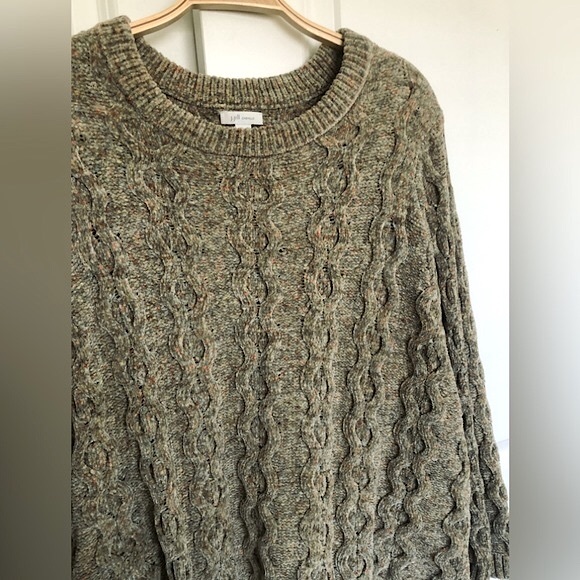 J. Jill Super-Soft Chenille Cable-Knit Crewneck Sage Sweater | XL Petite - Picture 5 of 9